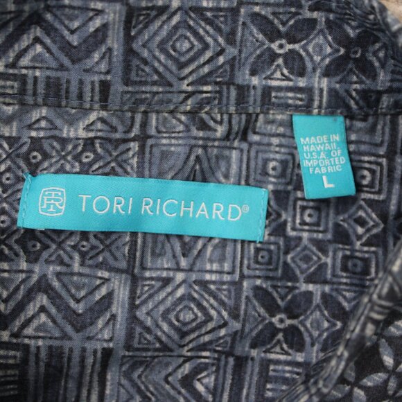 Tori Richard Shirt Men Large Blue Geometric 100% Cotton Lawn Short Sleeve Button - Picture 8 of 13
